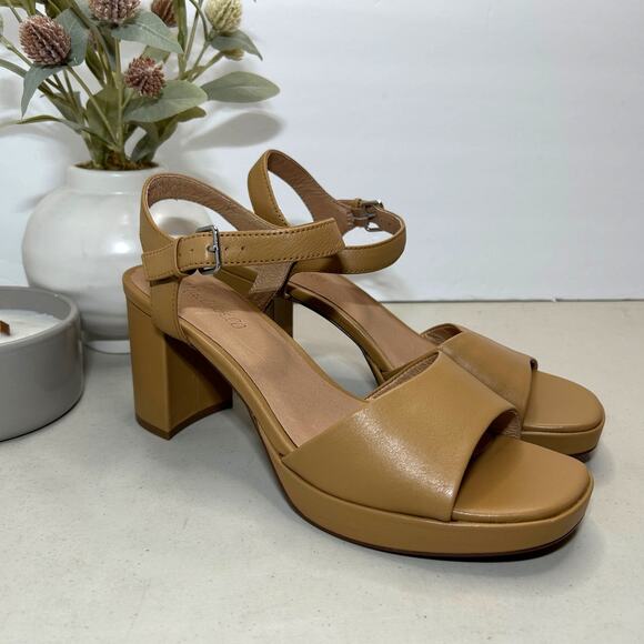 New Madewell Nadia Platform Sandal Leather Block Heel Amber Brown Women 9.5 NWOB - Picture 1 of 10
